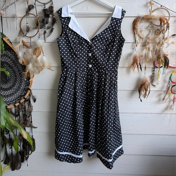 Hell Bunny Navy Polka Dot Midi Dress - Picture 2 of 7